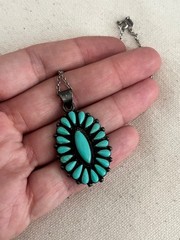 Vintage Turquoise Sterling Silver Pendant Necklace 16 Inch Boho