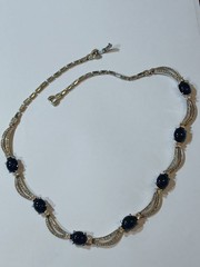 Vintage Pennino Rhinestone Blue Glass Necklace 20″