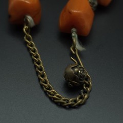 Vintage Orange Amber Bakelite Chunky Geometric Floral Bead Necklace Tested 15.5″