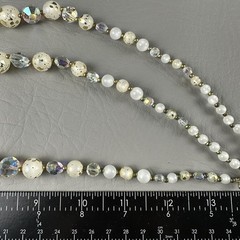 Vintage Beaded Necklace 3 Strand White Lucite AB Crystal Gold Fleck 15″
