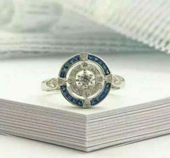 0.5Ct Art Deco Style Round Cut Lab-Created Diamond Sapphire Halo 925 Silver Ring