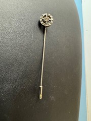 Silver Tone Stick Pin Hand Painted Floral White Cabochon Leaf Frame, VGC
