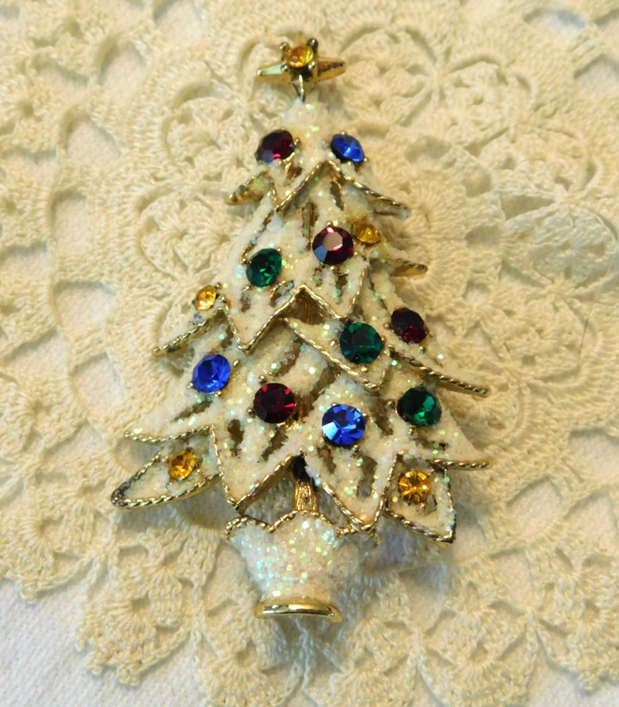 Eisenberg Ice Vintage Rhinestone Christmas Xmas Tree Signed Brooch