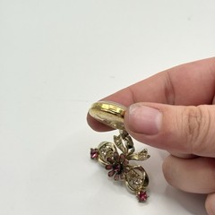 Vintage Benrus Rhinestone Flower Crystal Bow Brooch Pin Watch Pink Gold Tone