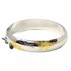 Vintage Two Tone Engraved Floral Bangle Cuff Bracelet Silver 925