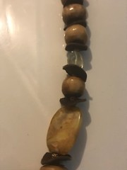 RIVER STONE BEADS LEATHER STATEMENT NECKLACE AMAZING 1980’S VINTAGE 36″