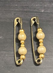 Vintage Faux Pearl & Gold Tone Beads Safety Pin Gold Tone Pin Brooch!