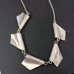 Modernist Silver Necklace Sculptural Artisan Bib Statement Abstract Handmade VTG