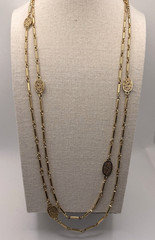 Vintage Monet Oval Filigree Station Bar Link Gold Tone Chain Necklace 57″ Long