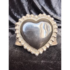 Vintage Sterling Silver Heart Stone Cuff Bracelet, Southwest Style Statement