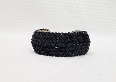 Vintage Circa 1990s Black Sequined Silver Tone Oval Domed Cuff Bracelet