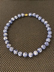 Vintage Chinese Export Blue White Large Porcelain Beaded Necklace Filigree Clasp