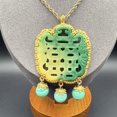 Kenneth Lane KJL Faux Peking Jade Bead Dangle Pendant Asian Statement Necklace