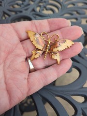 Vintage 90’s AAi Gold Tone Bronze Brown and Beige Enamel Butterfly Brooch Pin