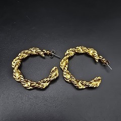 Gold Tone Twisted Rope Hoop Earrings Vintage 1970s 1980s Costume Jewelry