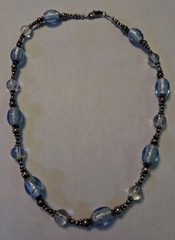 Vintage 16.5 Handmade Blue Glass & Sterling Beaded Necklace 925 Silver Tested