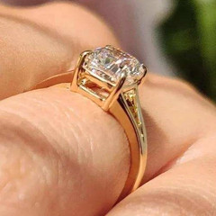 3.00CT Cushion Cut White Moissanite Women’s Solitaire Ring In 10K Yellow Gold FN