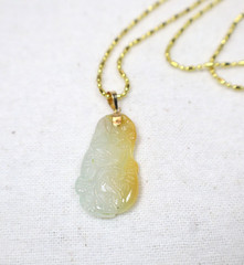 Vintage 14K Chinese White Yellow Jadeite Pendant 18K GF Necklace