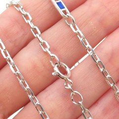 925 Sterling Silver Vintage Italy Enamel Anchor Mariner Cable Chain Necklace 30″