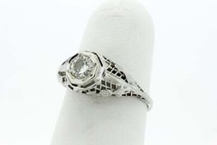 0.66Ct White Round Simulated Diamond Vintage Engagement Ring 925 Sterling Silver