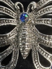 AAi Silvertone Butterfly Brooch/Pin Blue Rhinestones 1.5″ Vintage
