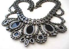 Vintage MASSIVE CAROLEE LUX Gun Metal Grey Statement Necklace 6710