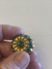 Vintage Barclay Green Rhinestone Gold Tone Art Deco Pin 1” Signed