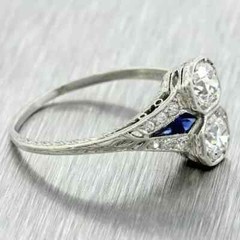 Art Deco Round Cut Lab Created Diamond Sapphire 14Ct White Gold FN Wedding Ring