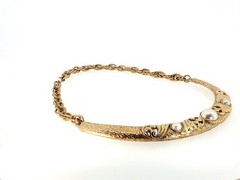 Vintage Gold‑Tone Ornate Statement Necklace | Scrollwork Bib Design Faux Pearl