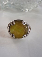 Vintage Designer Faceted Prehnite Cocktail Statement Ring Size 9 Sterling Silver
