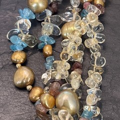 14k Yellow Gold Clasp 5-Strand Quartz Assorted Gemstones Necklace Vintage 18”