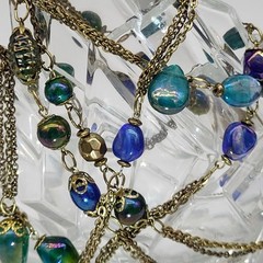 Vintage Art Glass Peacock Iridescent Venetian? Necklace 28″ Long Flapper Length