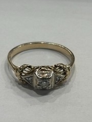 Antique Art Deco 14k Yellow Gold Cathedral Diamond Engagement Ring Wedding 6.25