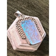 Sterling Silver 925 Blue Opal Pendant Artisan Southwestern Style Iridescent