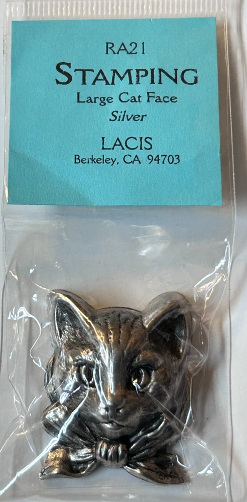 Vintage Silver Stamping of a Large Cat Face 1.5″ Figural Vintage