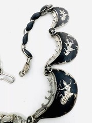 Large Siam Niello Sterling Silver Bib Necklace 43gm Signed Vintage Jewelry