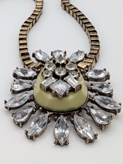 Vintage Statement Necklace Clear Rhinestones Antique Gold Tone Large Pendant