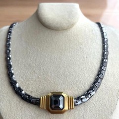 Lanvin Germany Vintage Necklace Gold Tone Octagon Pendant Braided Chain