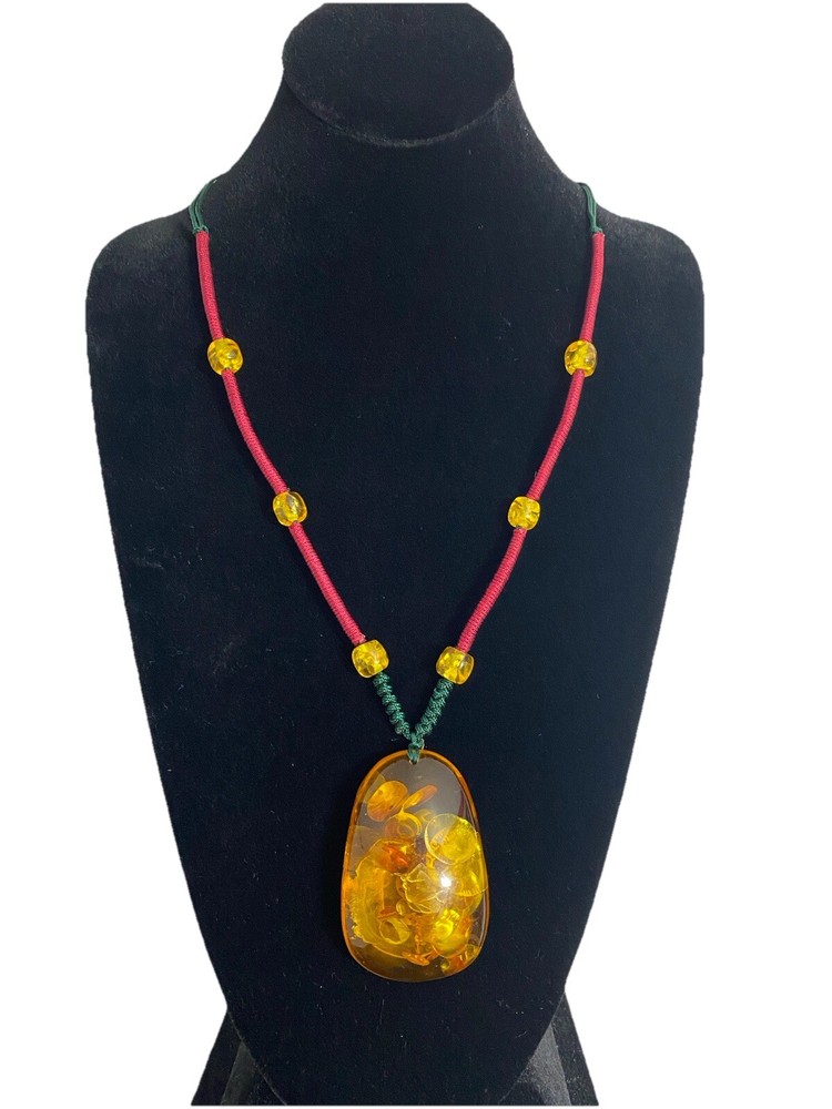 Reconstituted Amber Fossil Insect Pendant Necklace Adjustable Paracord