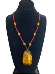Reconstituted Amber Fossil Insect Pendant Necklace Adjustable Paracord