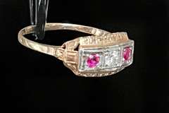 1920’s Art Deco 14k Natural Ruby Diamond Antique Ring Gold Size 10.5