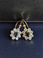 14K Yellow Gold Finish Vintage Flower Dangle Earrings Round Lab Created Sapphire