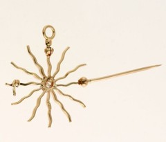 Antique Estate Diamond Sunburst Pin Pendant .13CT 14K YG 1 ¼” Diameter