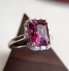 Art Deco Style Octagonal Ruby Lab Created Diamond 14K White Gold FN Wedding Ring