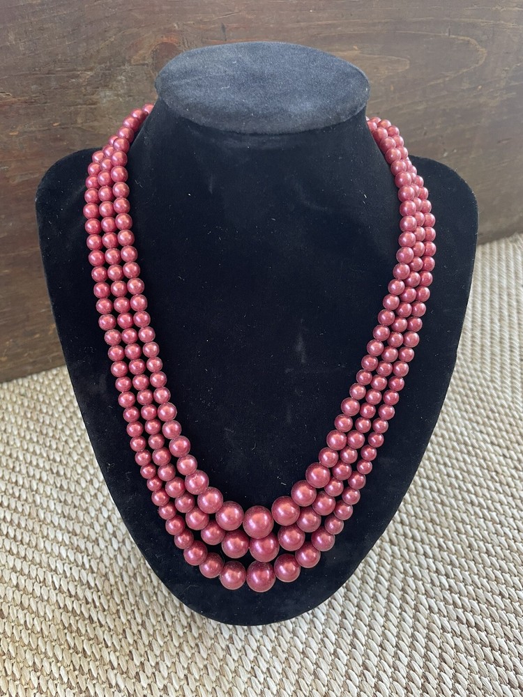 Vintage Multiple Strand Necklace Beads Costume Jewelry Pink
