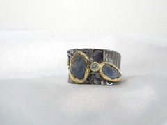 Brutalist Sterling Silver 925 Raw Natural Sapphire Modernist Size 9 Ring