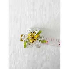 1960s Flower Brooch White Yellow Enamel Filigree Vintage Floral Pin