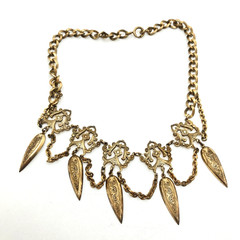 Antique Gilded Brass-Toned Festoon Choker Necklace 13.5″