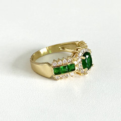 Ladies Green & Clear CZ Yellow Gold Plated Sparkly Statement Ring Size 11.25