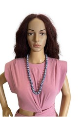 VTG Oriental Blue& White Porcelain Knotted Beaded Necklace 29in